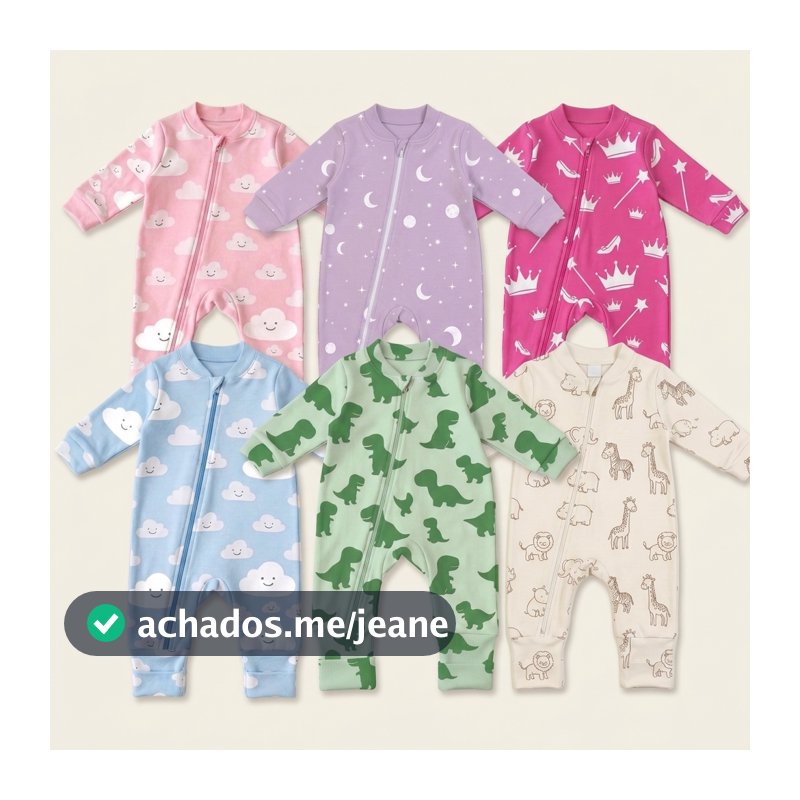 Kit 3 Peças Macacão Pé Reversível 100% Algodão Confortável Menino Menina Unissex