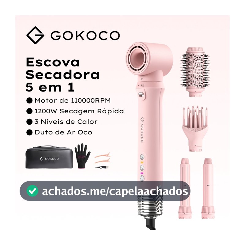 GOKOCO Escova Secadora 5 em 1 Modelador de Cabelo 1200W Bivolt 110000RPM com Íons Negativos
