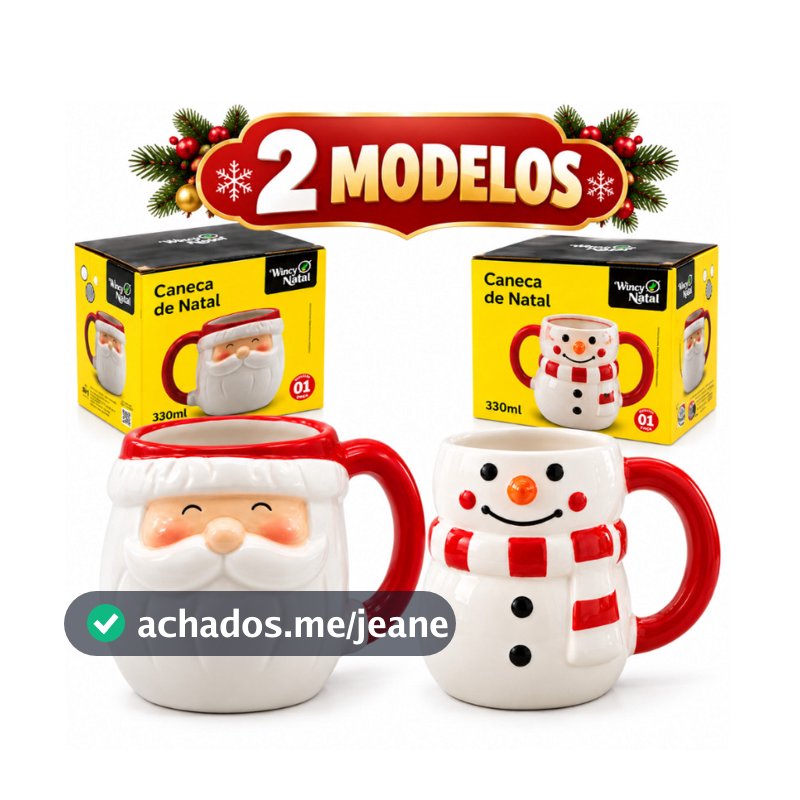 Caneca De Cerâmica Natalina Papai Noel Boneco De Neve Enfeite Natal 330Ml