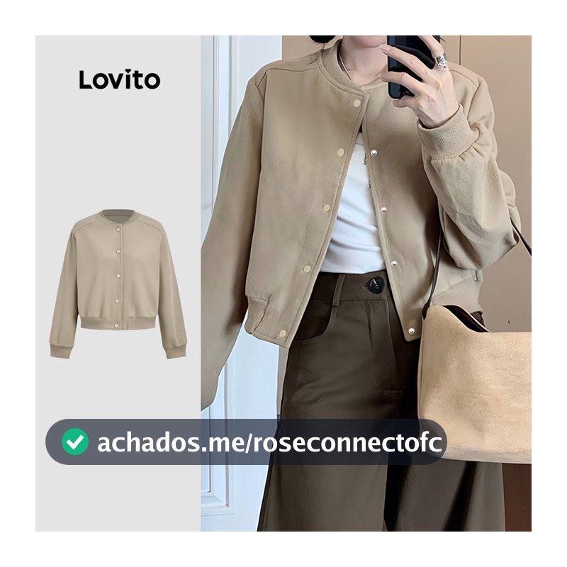 Lovito Cropped Casual Jaqueta Lazer Simples para Outono/inverno Feminina Khaki L173AD077