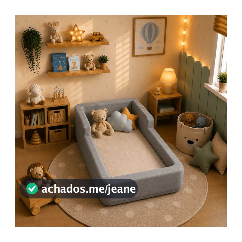 Berço Cama Infantil com Proteção nas Laterais e Acabamento Estofado Premium Suede Montessori 100% Espuma