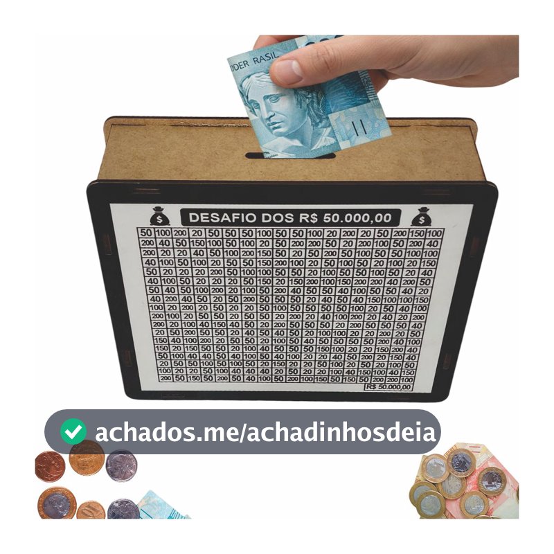 Cofre Cofrinho Desafio 50 mil Caixa de Dinheiro MDF / Método Japonês / Poupança / Depósitos Contador