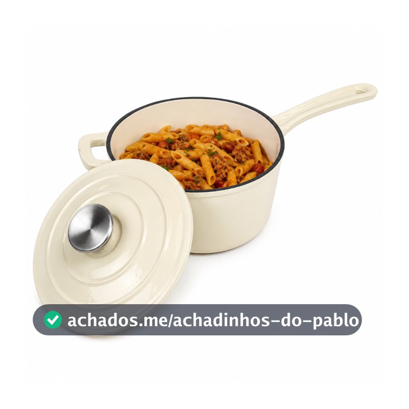 Panela Ferro Fundido 19cm Creme Com Tampa Para Todos Fogões