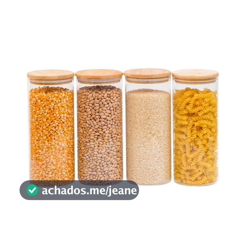 kit 4 potes de vidro 1650ml tampa de bambu herméticos - Tud