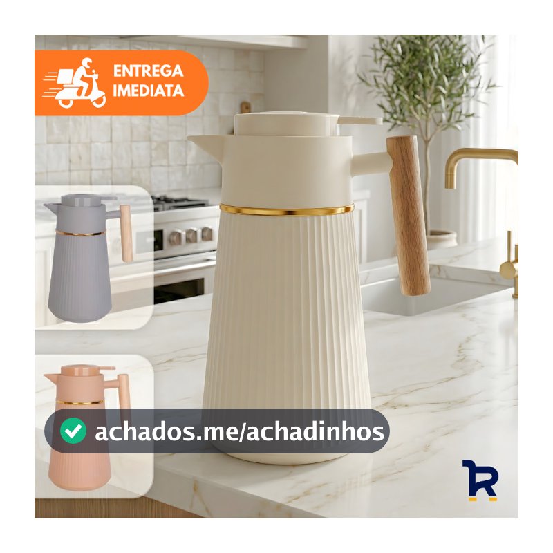 Garrafa Térmica Café Berlim 1L Luxo Dourada Cabo de Madeira Cafeteira Chá Água Decorativo Mesa Posta