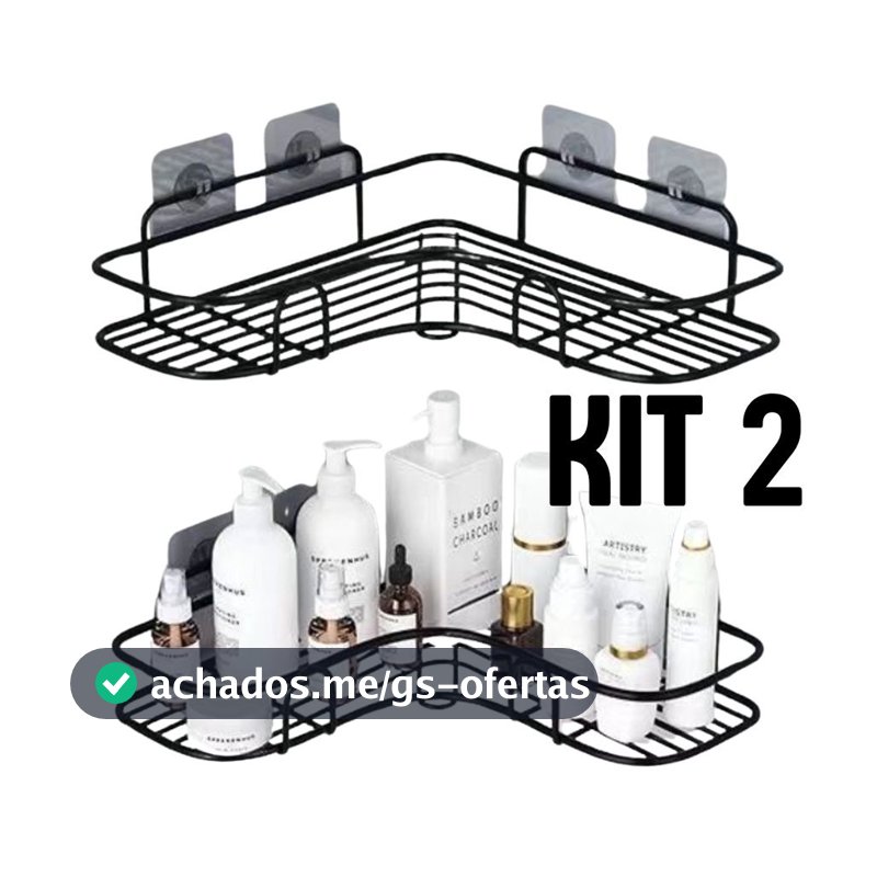 Kit 2 Prateleiras Suporte Com Alto Adesivos Para Parede Banheiro Cozinha lavanderia Shampoo