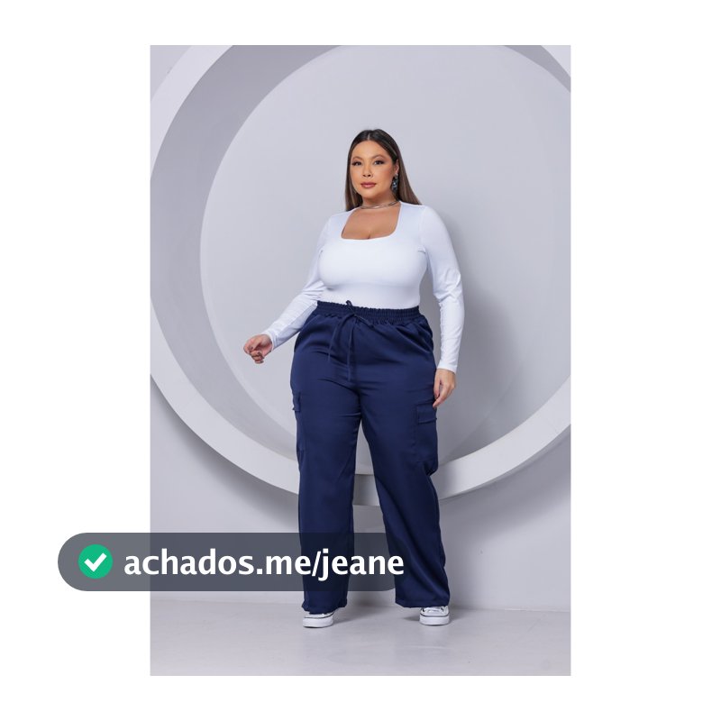 Calça PLUS SIZE Pantalona Wide Leg Bolso Cargo