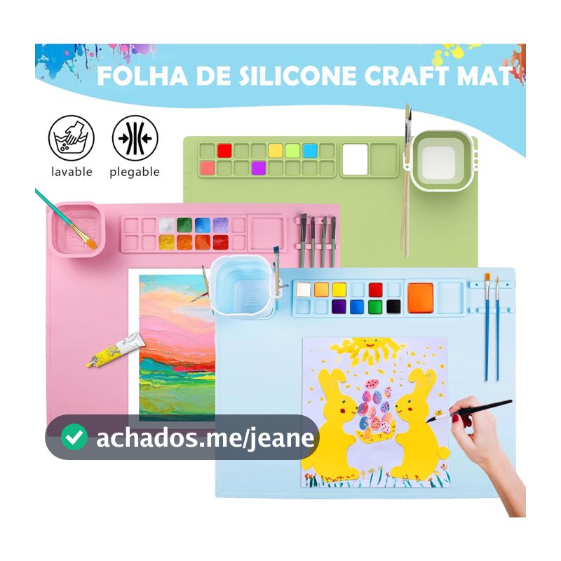Folha De Silicone Craft Mat Para Tapete Pintura Dobrável Silicone Tinta Pincel Reutilizáve Com Porta-Ferramentas De Paleta Grande Multifuncional 51x41cm