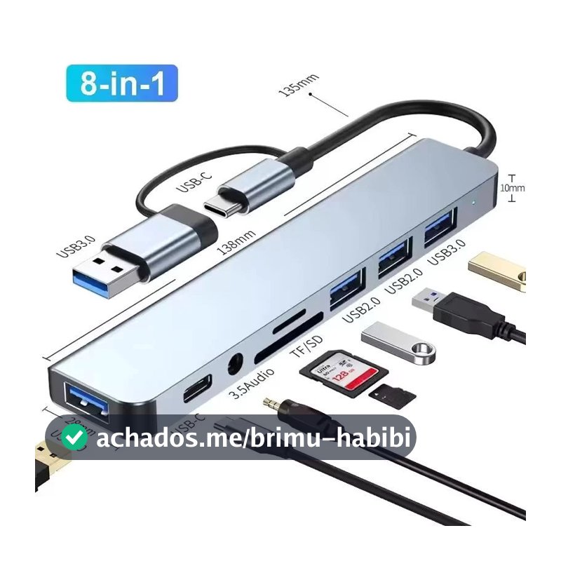 Hub USB Type C 8 Em 1 Com Leitor De Cartão Divisor 3.0 2.0 SD TF Docking Station BOMBOM
