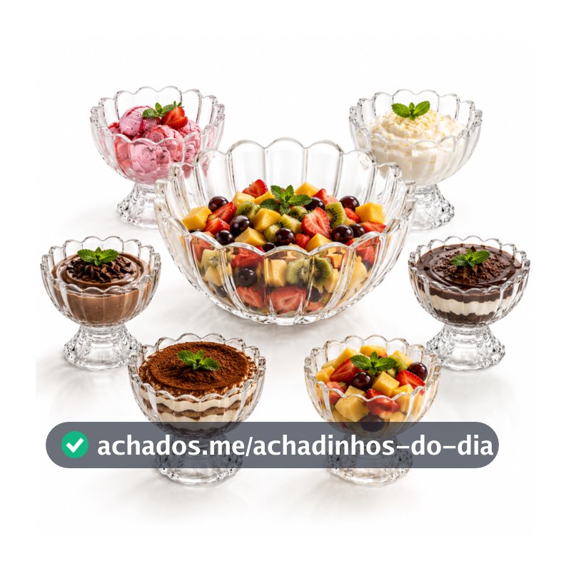 7 Peças Bowl com 6 Taças Wolff de Vidro Para Sobremesa