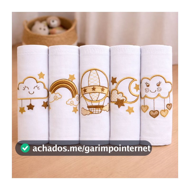 Kit 5 Fralda de Pano Bebê 100% Algodão Premium Toalha de Boca Duplo Bordada Menino e Menina