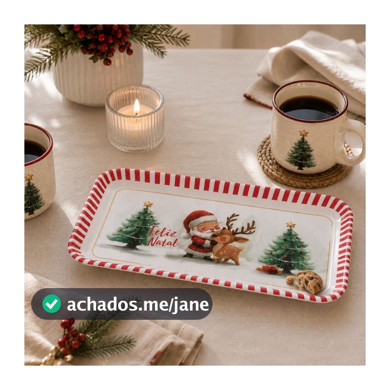 Bandeja de Natal Retangular 29cm - Ideal para Servir, Doces, Petiscos, Mesa Posta e Decoração Natalina