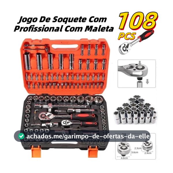 Jogo Caixa De Ferramentas Chave Soquete 22/94/108 Peças Multi Funções
