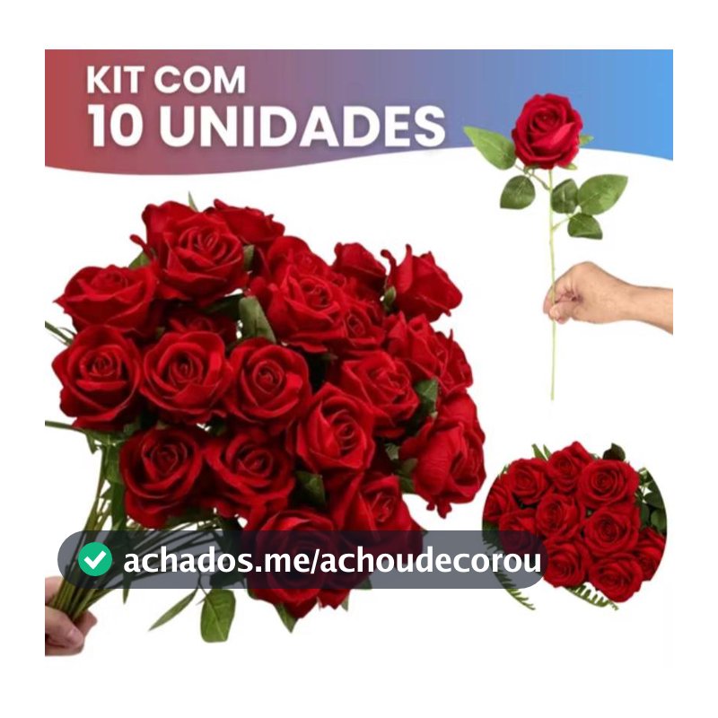 Kit 10 Rosas Colombiana Vermelha  Premium Artificial Aveludada Individual 50cm  Arranjo Flor