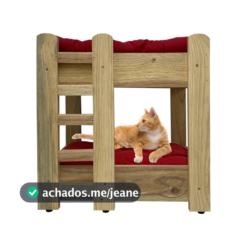Beliche em Madeira para 2 Gatos Caminha Com Escada Cama
