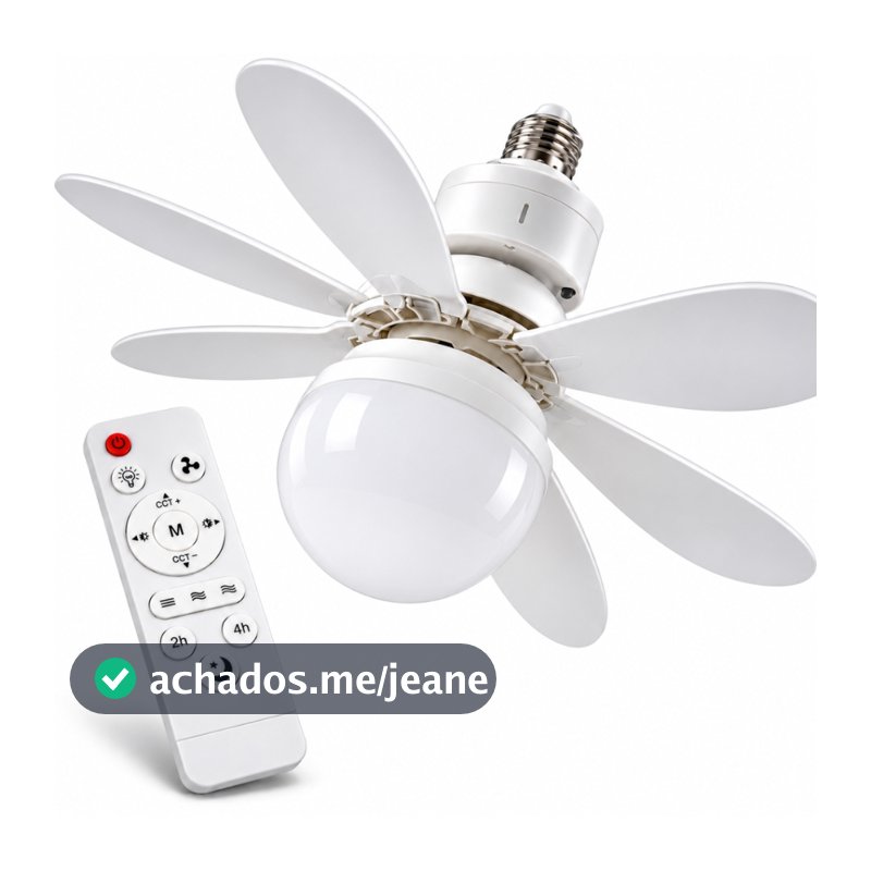 Ventilador de Teto com Luminária Controle Remoto LED 6 Pás 3 Cores de Luz Bivolt Soquete E27 Silencioso