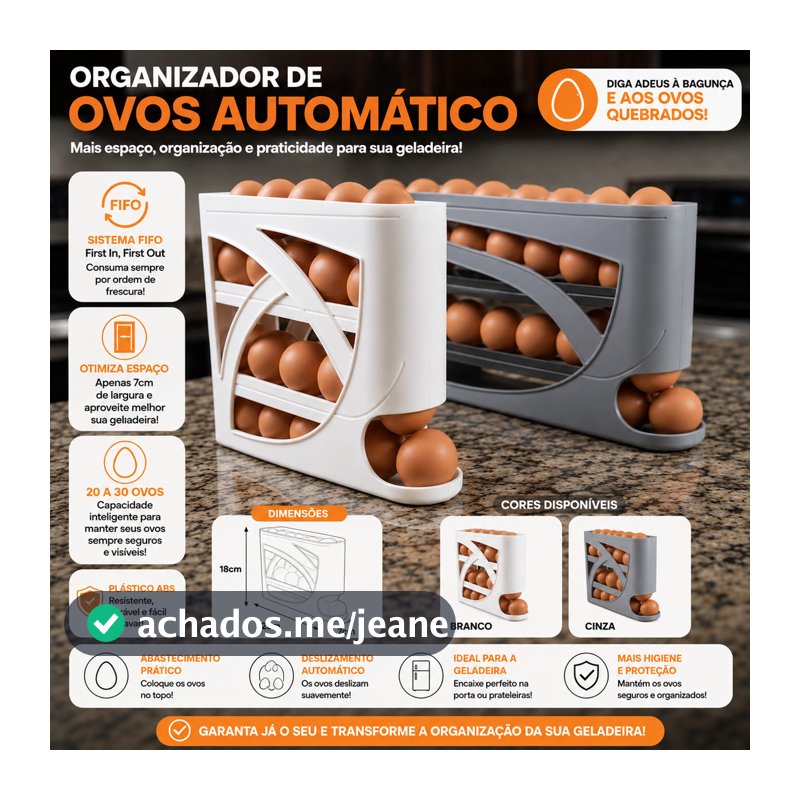 Porta Ovos 4 Andares Rolante Em Plástico Para Geladeira Organizador 24 a 30 Ovos 4 Níveis