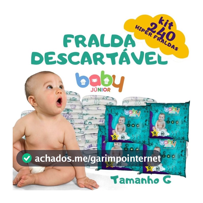 Fralda Descartável Infantil Hiper G Kit c/4 Pacotes C/60 Unds Total de 240 Fraldas Ajustável e Anti Assadura