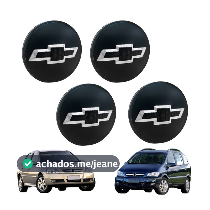 Kit com 4 Calotinhas Centro de Roda Gm Chevrolet Black 50 Cobalt Prisma Astra Agile Montana Vectra Spin