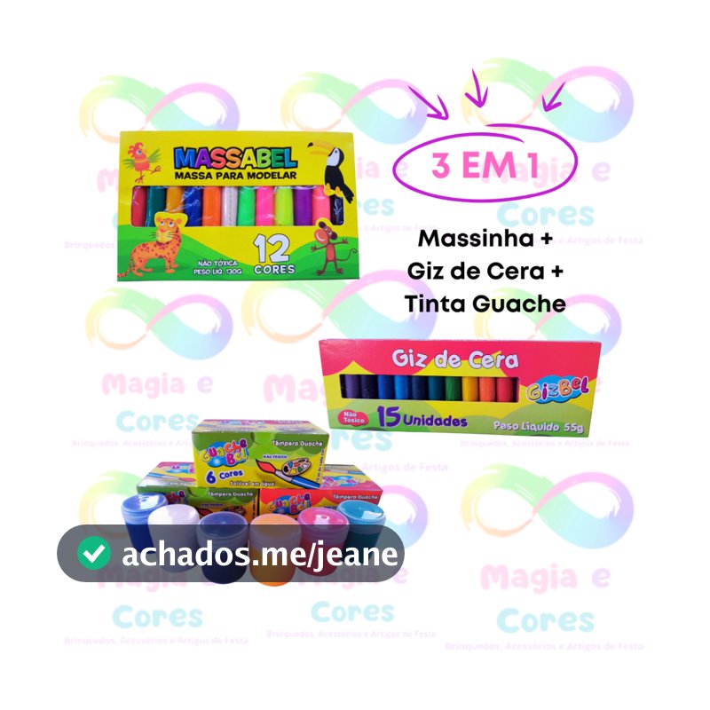 Kit Escolar - Massinha de Modelar + Giz de Cera + Tinta Guache