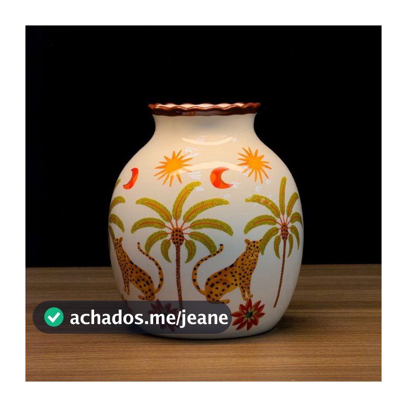 Vaso Decorativo Cerâmica Tropicália 21cm Luxo Sala Aparador