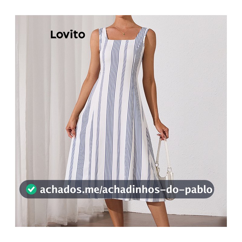 Lovito Vestido Elegante Listrado Com Babados Para Verão/primavera Para Mulheres LBL20522
