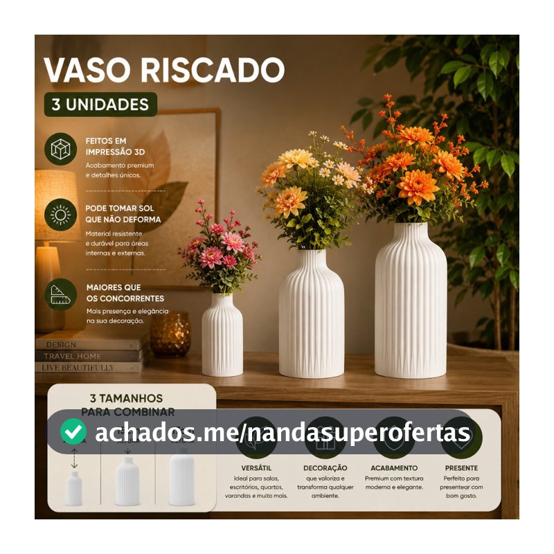 Trio de Vasos Cachepot Vaso Riscado Suave - alta qualidade impressão 3D