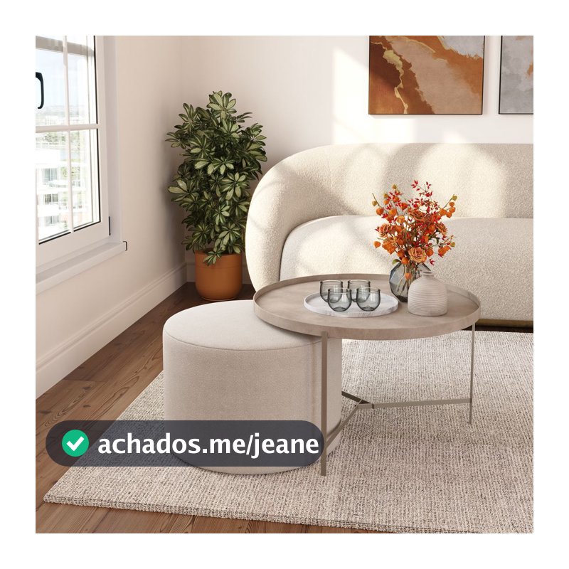 Mesa de Centro + Puff Austin Moderna Decorativa para Sala Estrutura em Ferro