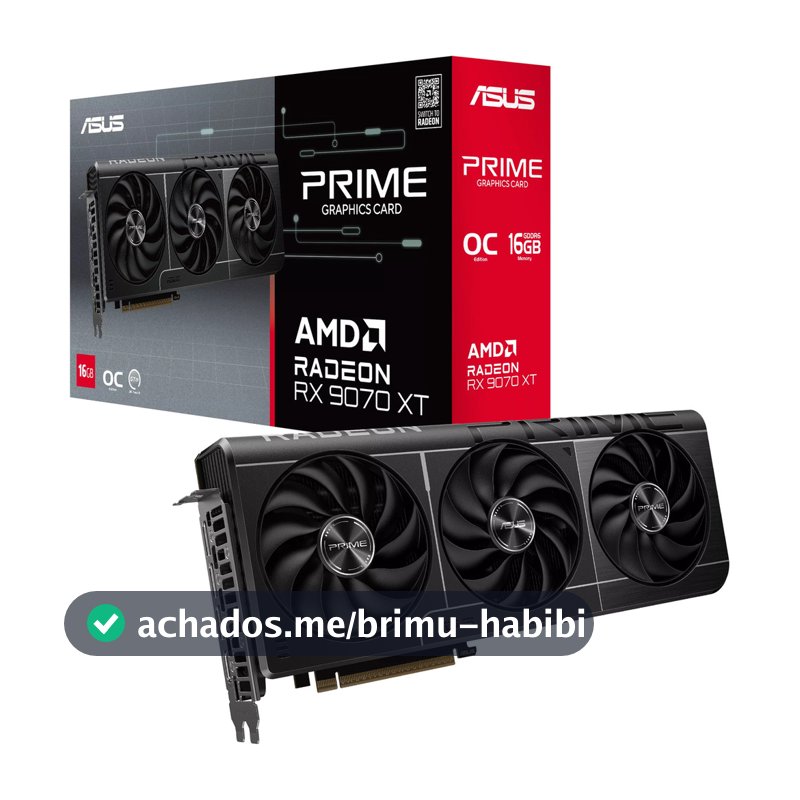 Placa de Vídeo ASUS Prime Radeon RX 9070 XT OC Edition, 16GB, GDDR6, 256-bit, PRIME-RX9070XT-O16G