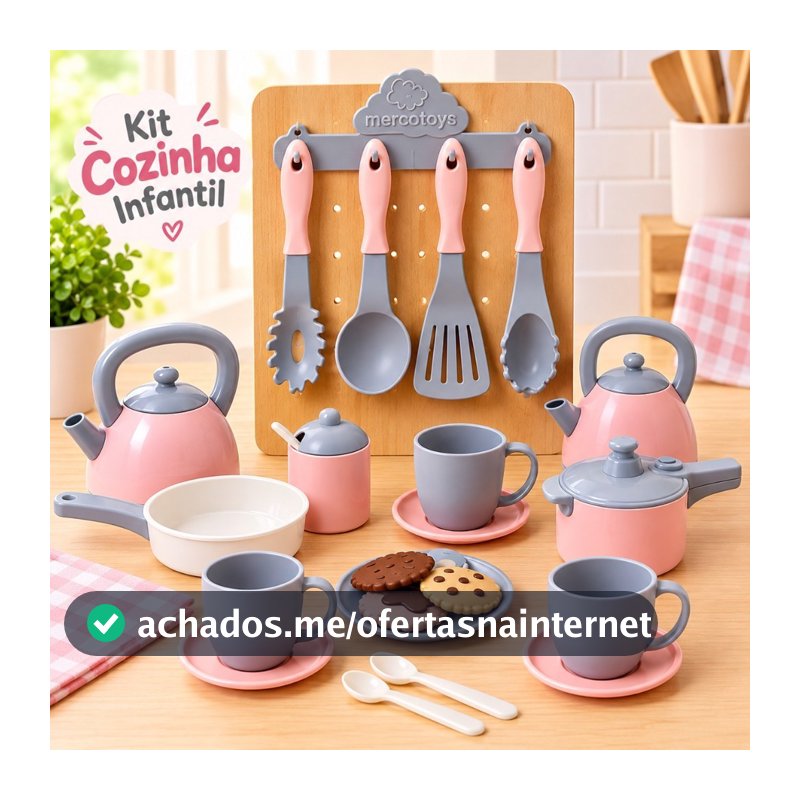 kit Cozinha Infantil 22 Peças Utensilios + Panelinhas + Xicara Faz de Conta
