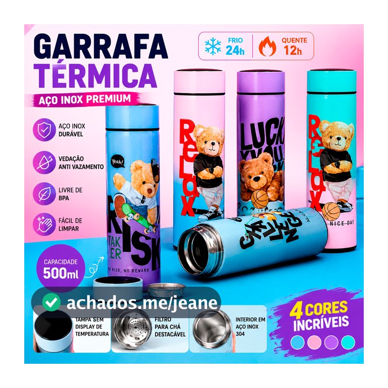 Garrafa Térmica 500ml Infantil/Adulto Antivazamento Café Chá Água Conserva Quente e Frio Até 12h