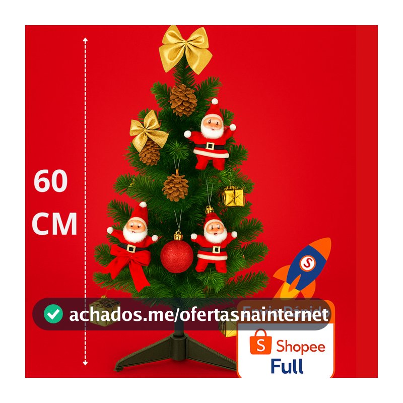Árvore de Natal 60 cm Completa com 36 Enfeites – Kit Decorado para Mesa / Escritório NEVADA OU VERDE