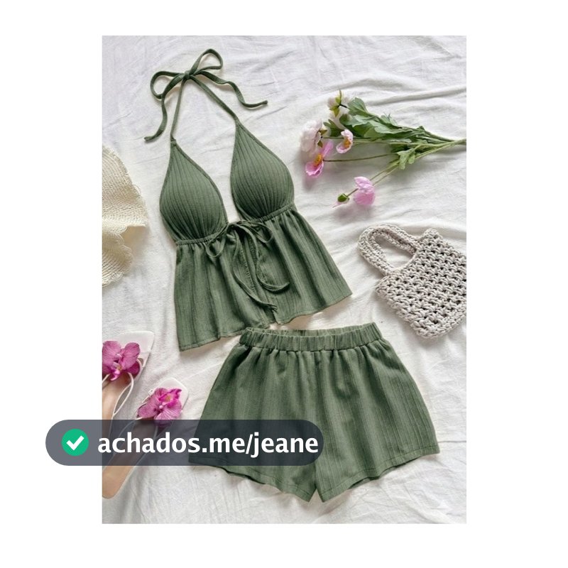 Conjunto Feminino Lisa Blusinha Top Amarração sem Bojo + Short Curto Soltinho Ribana Moda Versátil