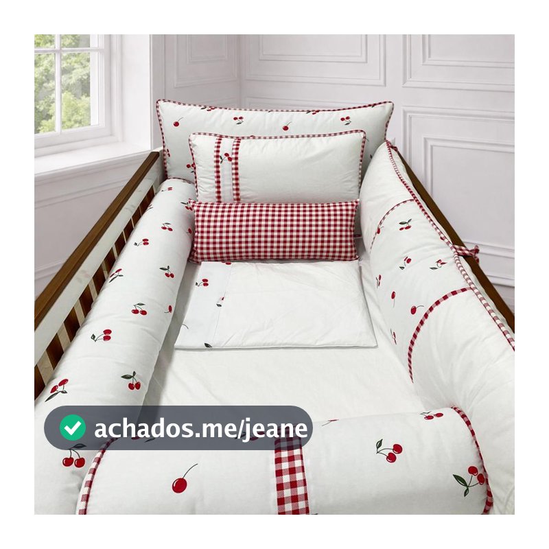 Kit Protetor Berço Padrão Americano 8 Peças Cereja Xadrez Menina
