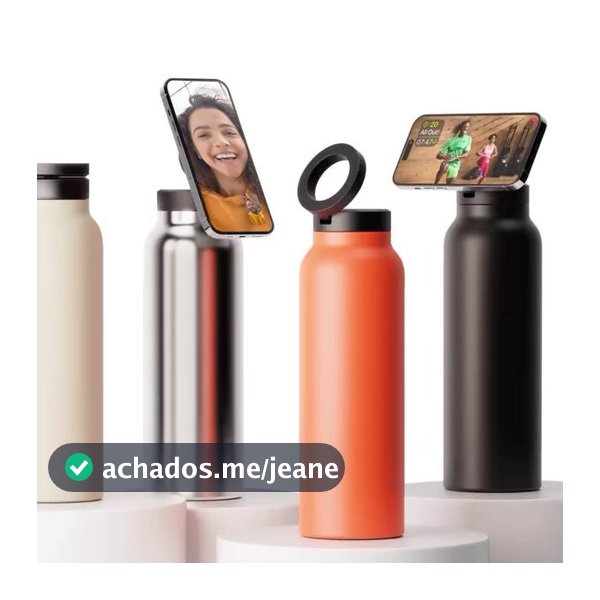 Garrafa Térmica Magsafe 950ml/750ml Imã Tripé Pra Celular Academia Vlog Gravar Treino Garrafinha com anel de ferro