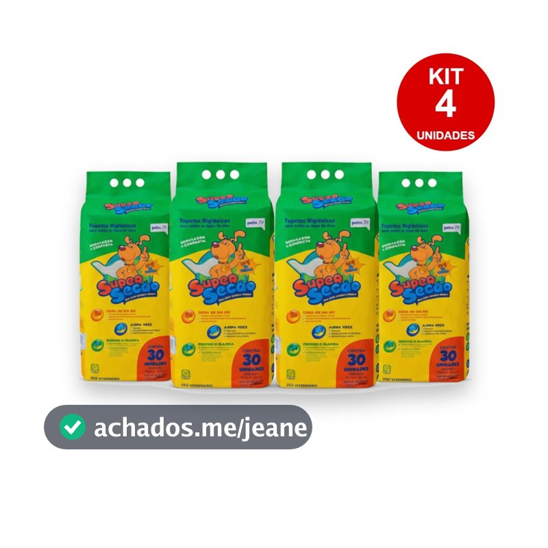 Tapete Higiênico Super Secão 80x60 com 30 unidades - Original - Combo com 4