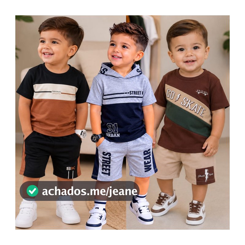 Conjunto Infantil Bebê Menino Estiloso Blusa Malha 100% Algodão + Bermuda Moletinho