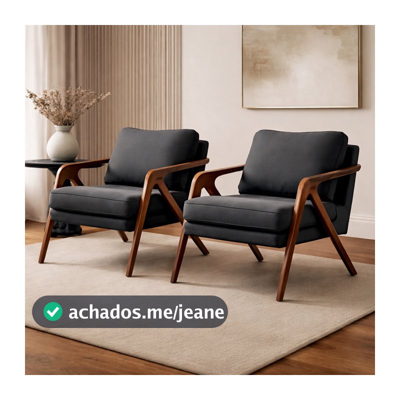 Kit 2 Poltronas Sala Mona Pés Madeira Veludo Cinza Para Sala