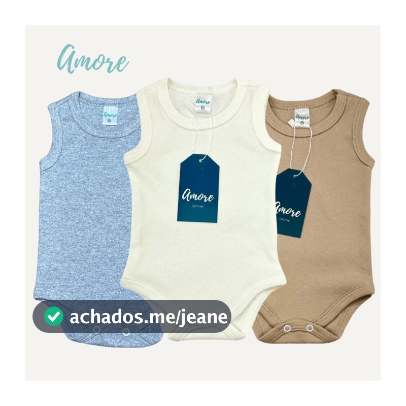 Roupa de Bebê Body Regata Kit com 3 Amore Verão Calor Neutro Fresquinho Menina Menino 100% Algodão