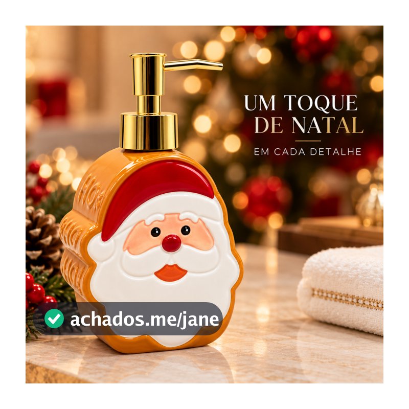 Dispenser Saboneteira Natalina Papai Noel Cerâmica Grande 18cm 400ml