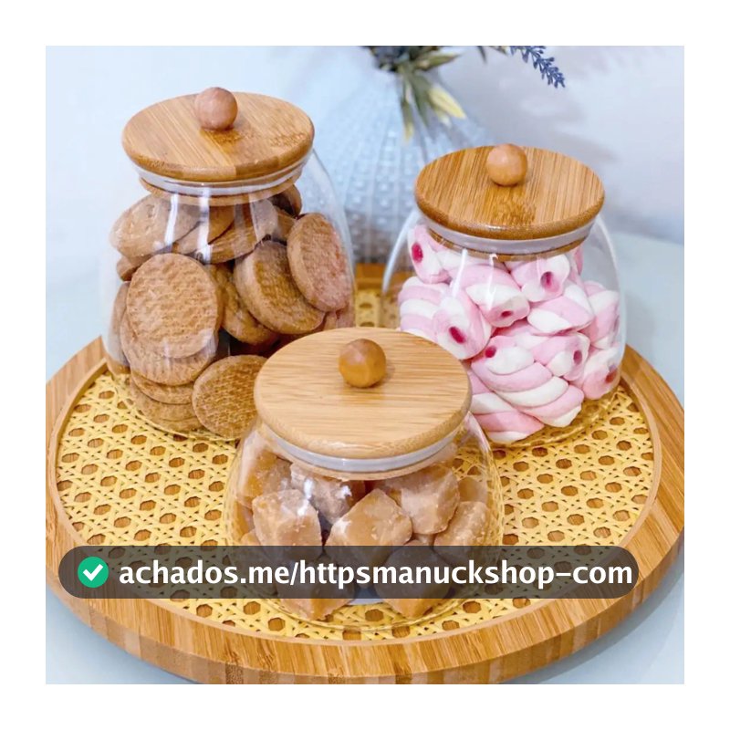 Kit Potes porta tempero vidro hermético cozinha BOLINHA TRANSPARENTE com tampa de bambu para mantimentos PMG