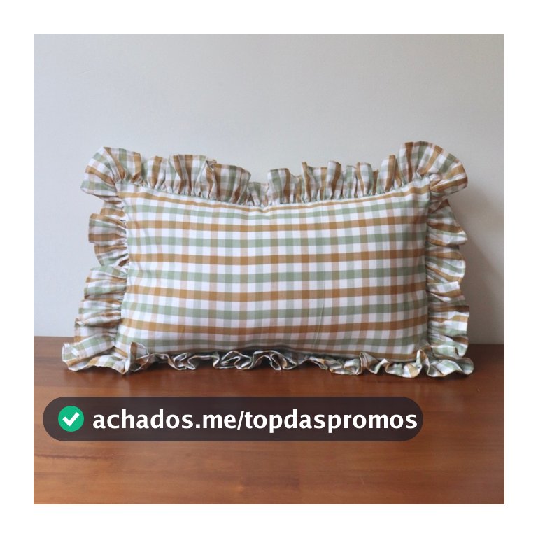 Capa de Almofada Com Babados | Xadrez Grande Verde e Caramelo | 100% Algodão | 30x50 (Rinzeira)
