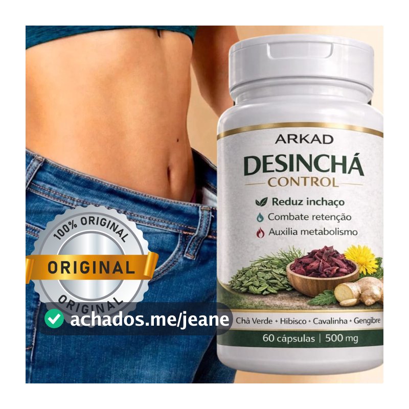 Desinchá Control Natural | Chá Verde + Hibisco + Cavalinha | Reduz Inchaço | 60 Cápsulas | Arkad Suplementos|Original