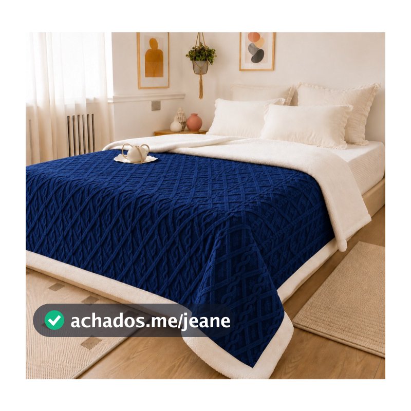 Manta Casal Canelada Com Sherpa Glamour 2,00 x 1,80 Super Macio