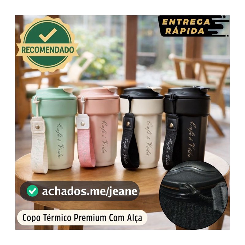 Copo Térmico Inox Parede Dupla 450ml Café Chás Cerveja Quente Frio Anti Vazamento Alça de Transporte