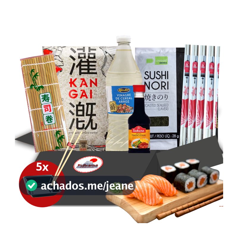 Kit Básico Econômico Sushi Arroz Grão curto , Alga 10 folhas, Esteira,  Shoyu 150ml, Vinagre Sakura
