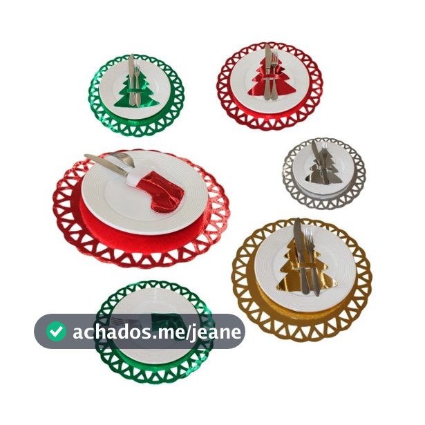 6 Sousplast + 6 Porta Talher Jogo Mesa Posta Natal Laminado