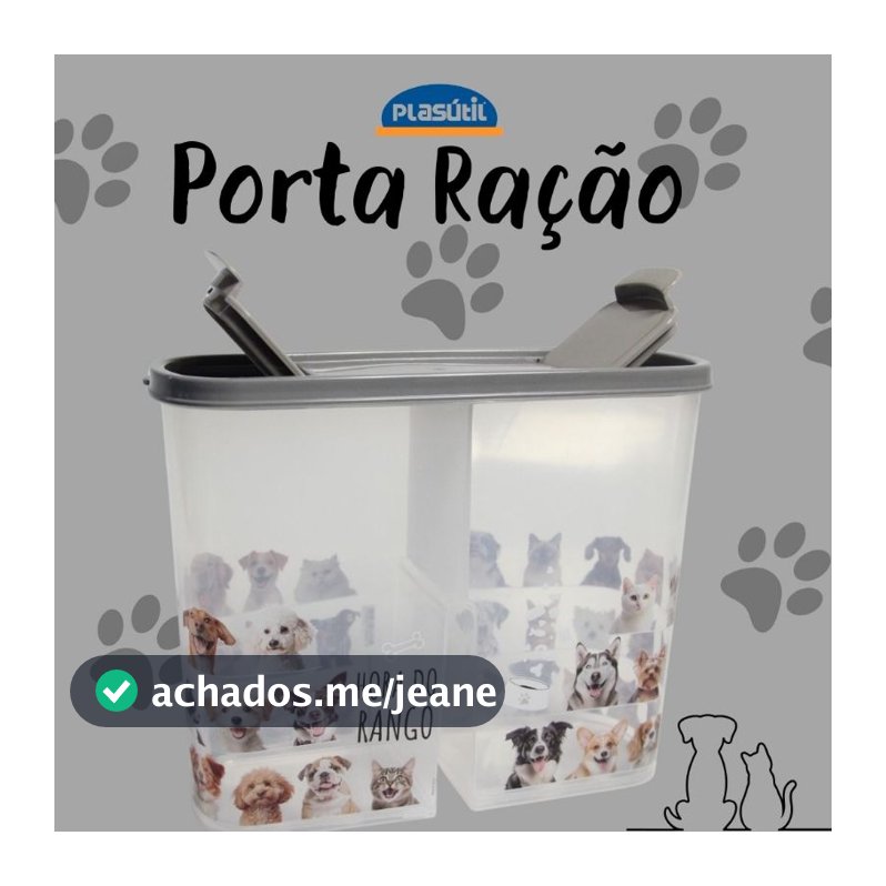 Porta Ração para cães ou gatos com 2 compartimentos 2,4L - qualidade Plasútil