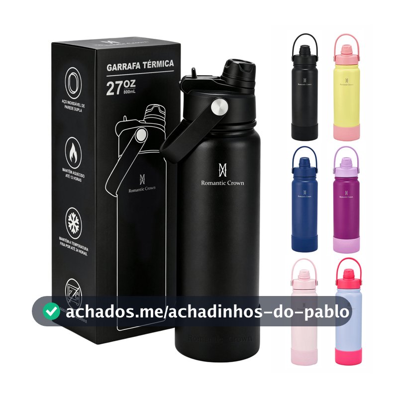 ROMANTIC CROWN Garrafa Térmica 800ml Aço Inox 304 com 2 Formas de Beber para Viagem e Esporte
