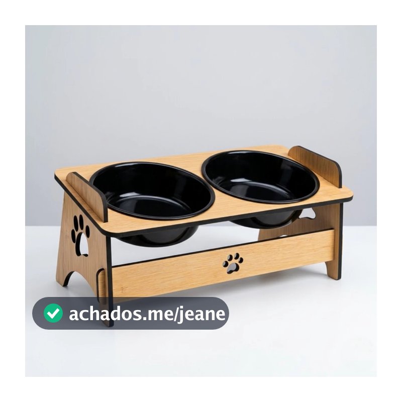 Comedouro Elevado para Cachorro e Gato em Mdf com Tigela de Plástico Tendência